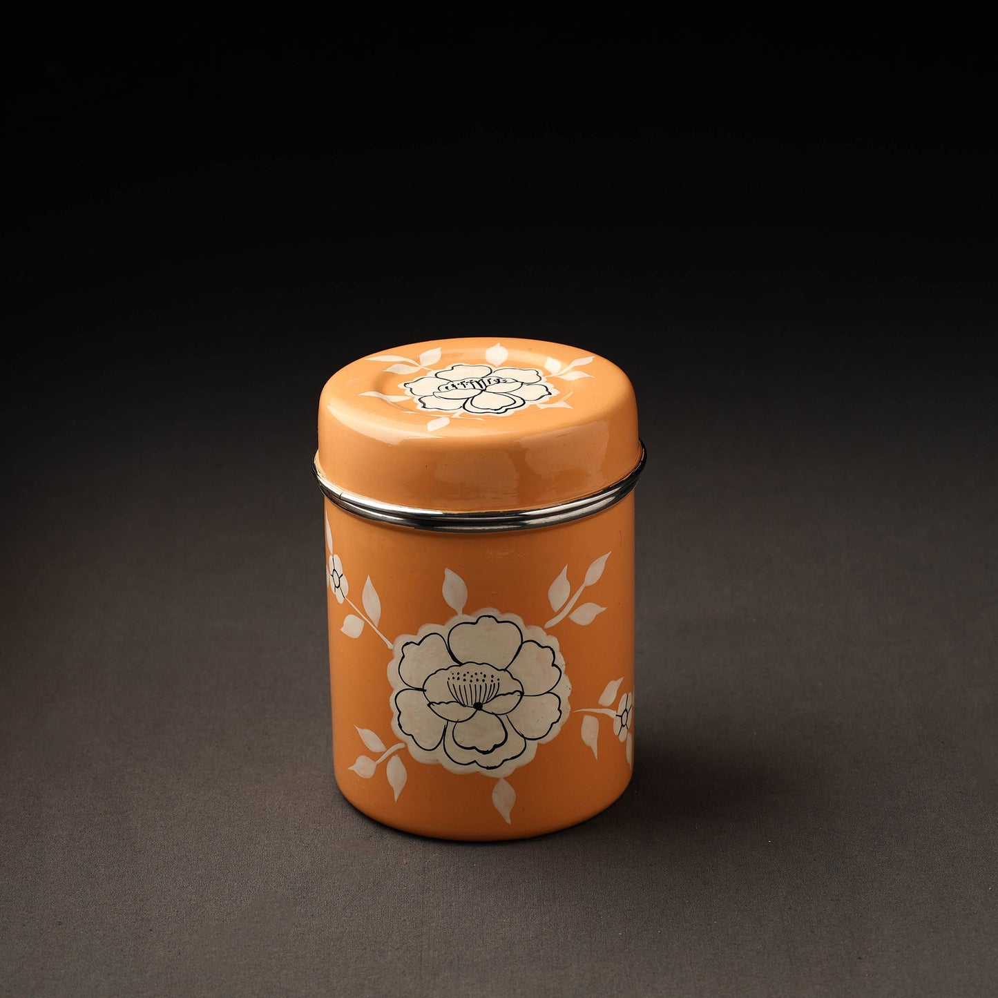 Floral Orange Handpainted Enamelware Stainless Steel Container