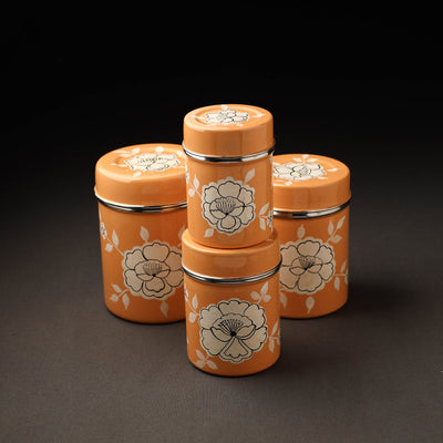 Floral Orange Handpainted Enamelware Stainless Steel Container