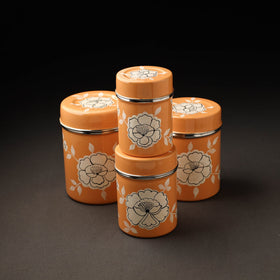 Floral Orange Handpainted Enamelware Stainless Steel Container