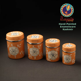 Floral Orange Handpainted Enamelware Stainless Steel Container