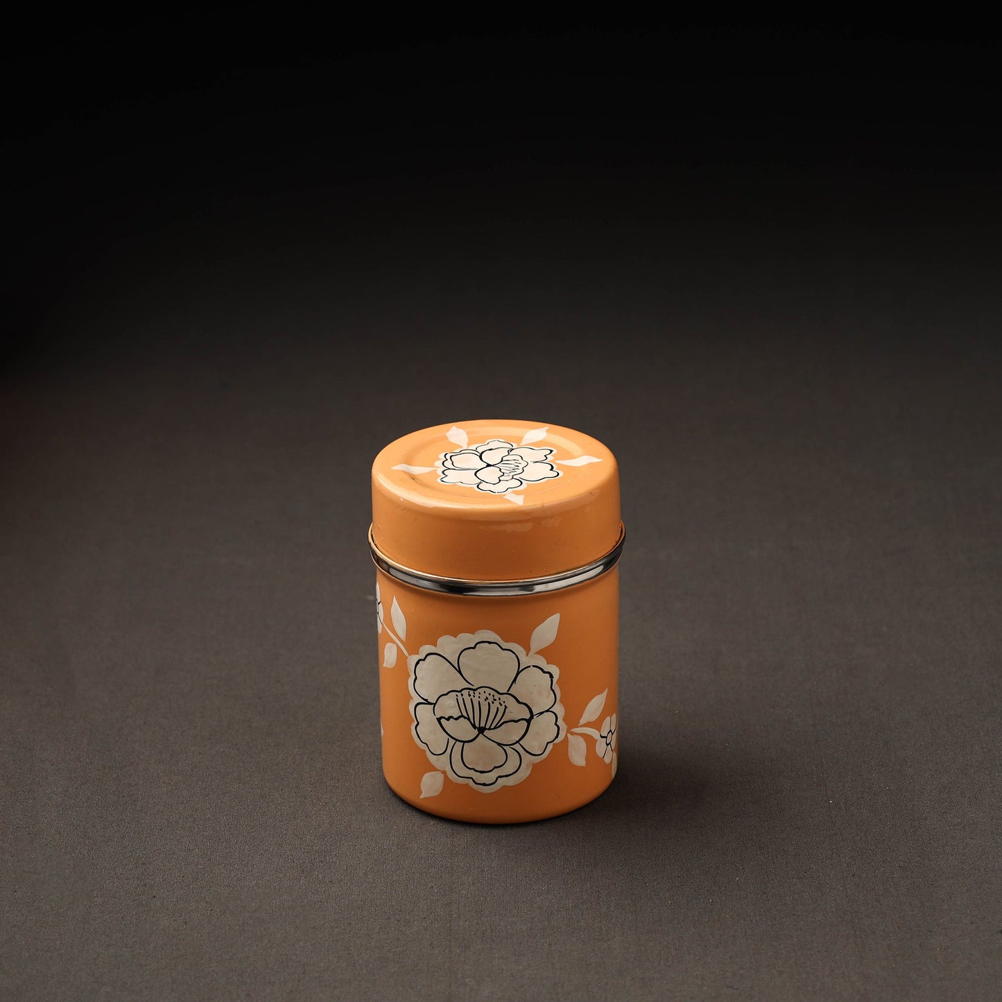 Floral Orange Handpainted Enamelware Stainless Steel Container