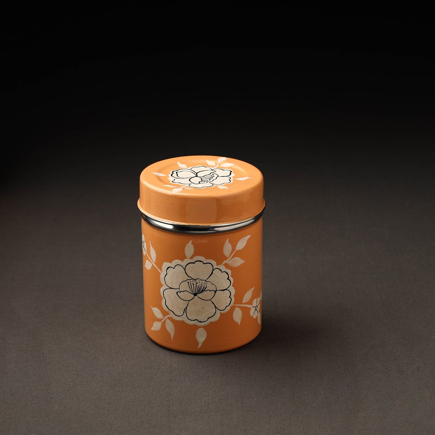 Floral Orange Handpainted Enamelware Stainless Steel Container