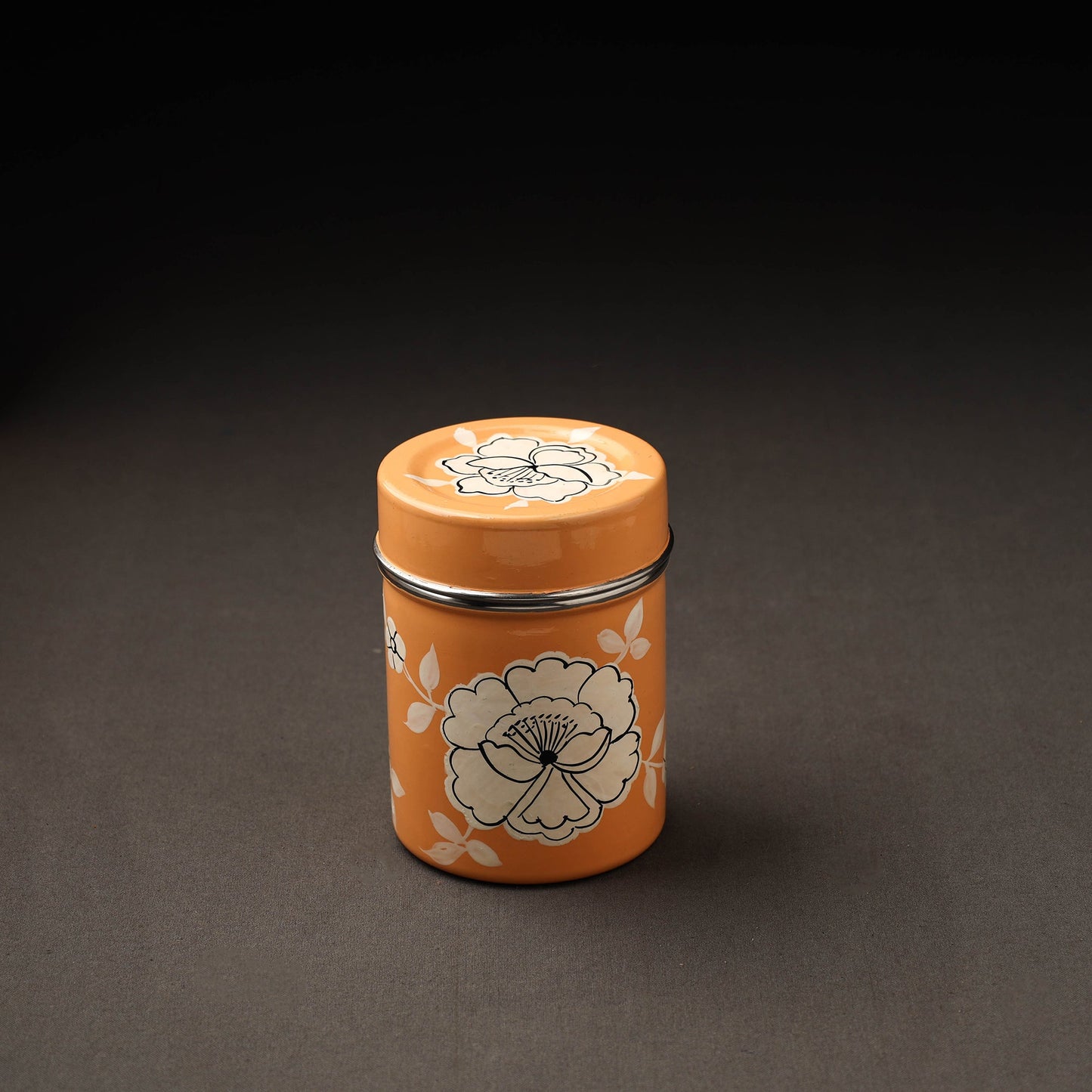 Floral Orange Handpainted Enamelware Stainless Steel Container