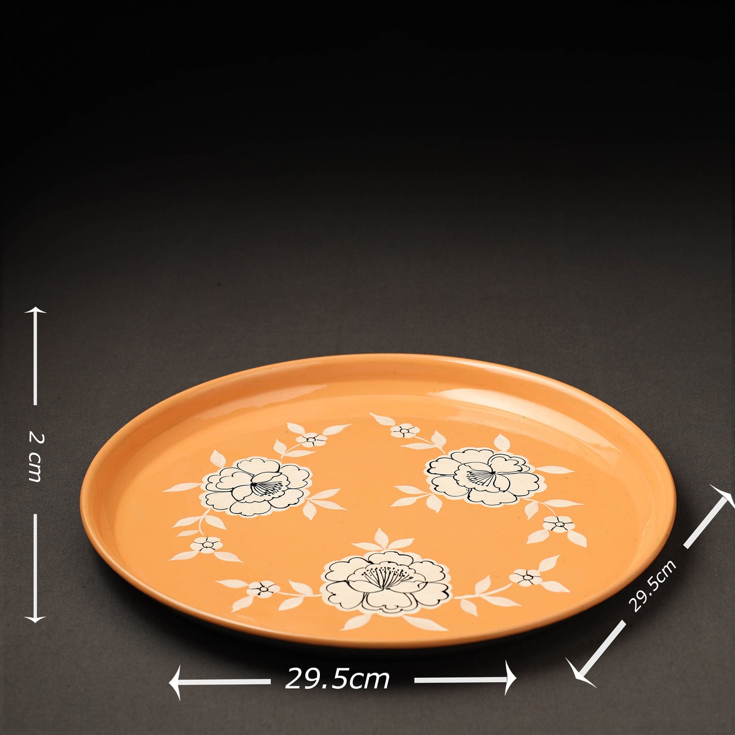 Orange Floral Handpainted Enamelware Stainless Steel Plate 