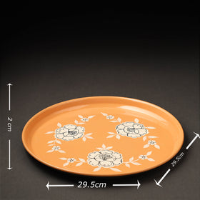 Orange Floral Handpainted Enamelware Stainless Steel Plate 