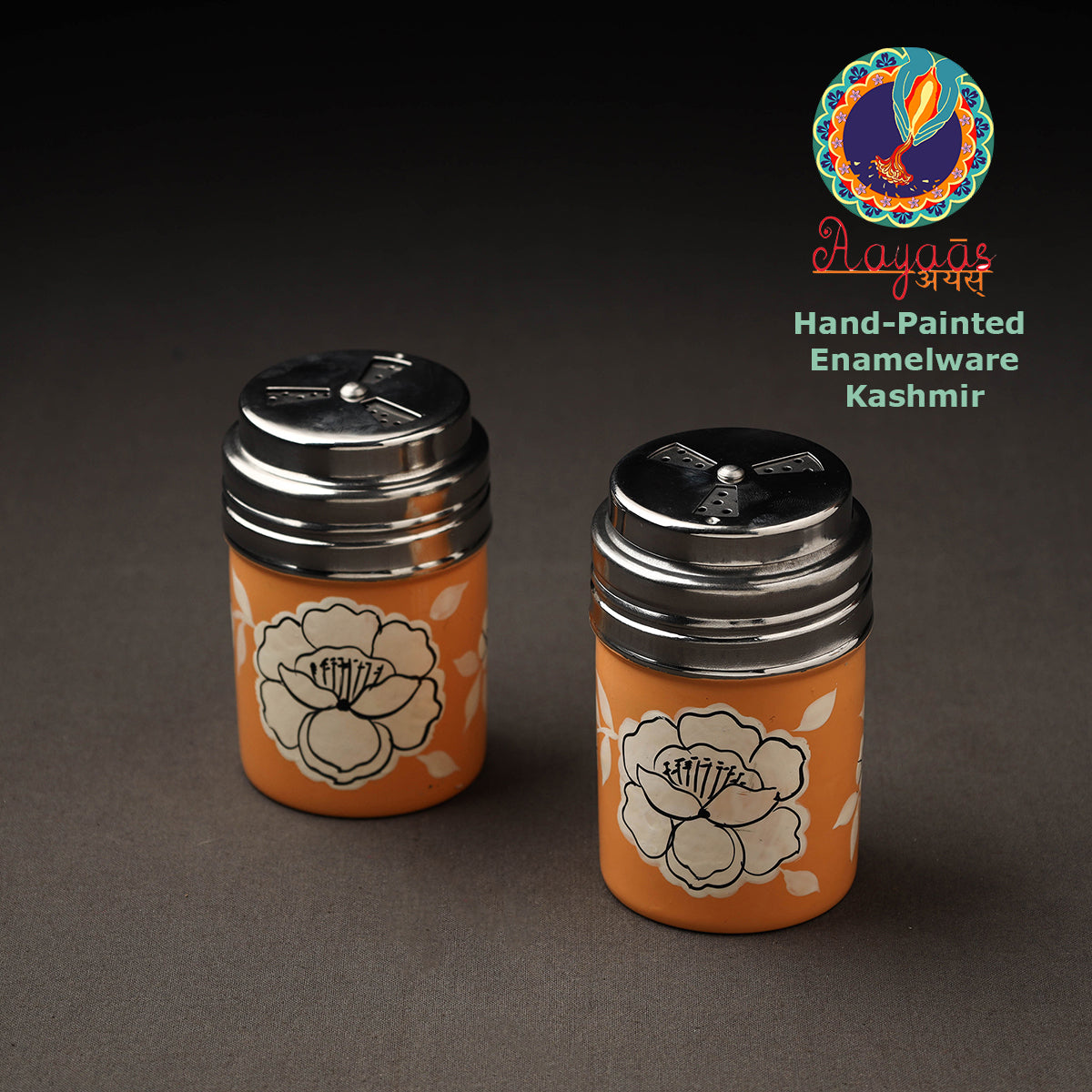 Handpainted Stainless Steel Orange Salt and Pepper Shaker 