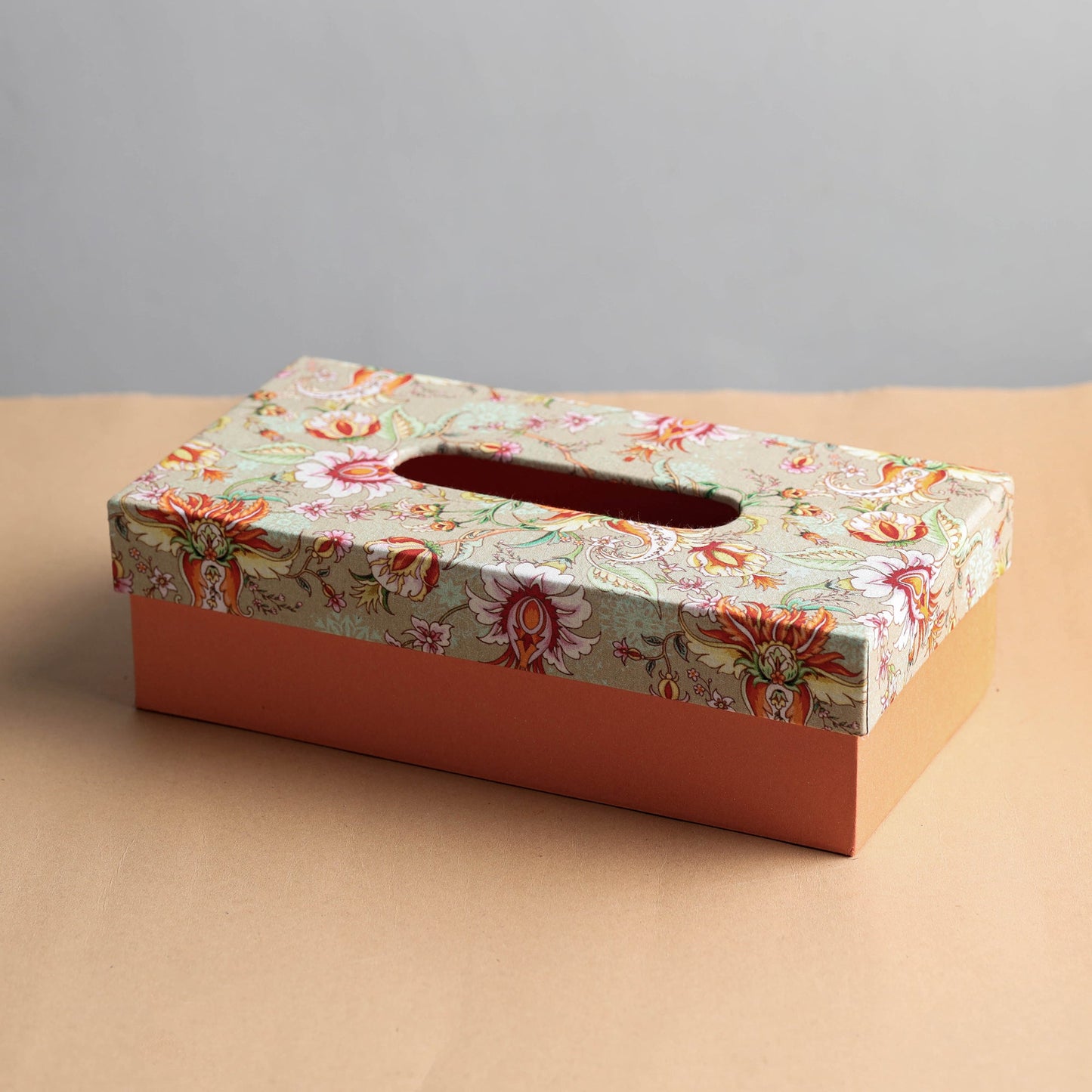Orange Floral Printed Handcrafted Tissue Box 