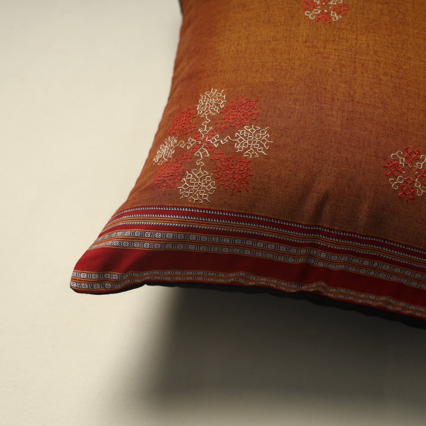 Orange - gavanti kasuti hand embroidery cushion cover (16 x