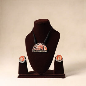 Orange German Silver Fabart Necklace Set