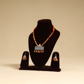 Orange - german silver necklace set with glass stones 20