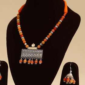 Orange - german silver necklace set with glass stones 20