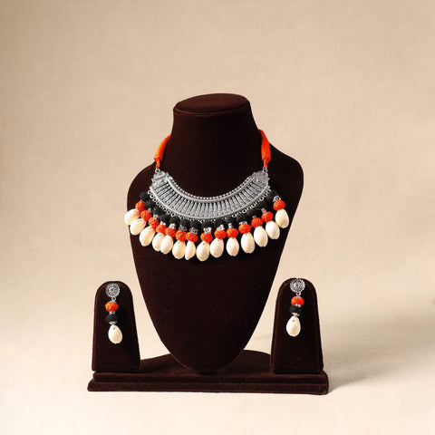 German Silver Necklace Set with Shell & Thread Beads