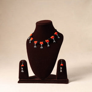 Orange German Silver Thread Beads Necklace Set