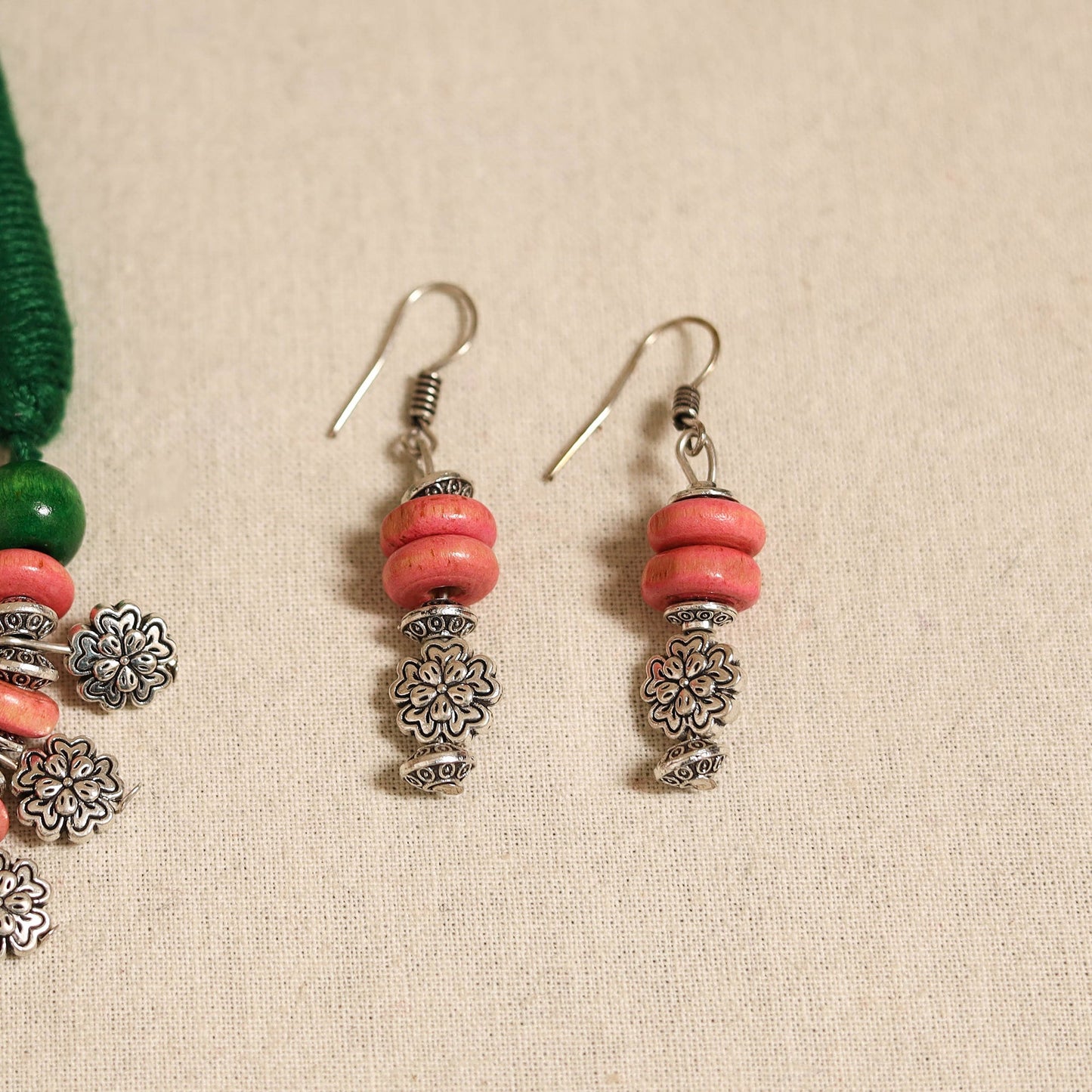 Orange - german silver wooden beads necklace set 01