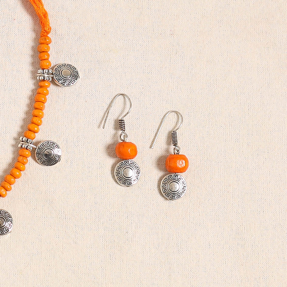 Orange - german silver wooden beads necklace set 06
