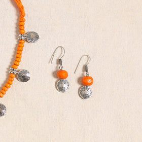 Orange - german silver wooden beads necklace set 06