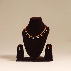 Orange - german silver wooden beads necklace set 06