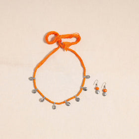Orange - german silver wooden beads necklace set 06