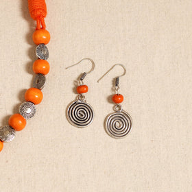 Orange - german silver wooden beads necklace set 12