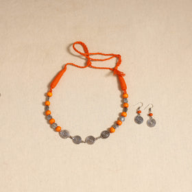 Orange - german silver wooden beads necklace set 12
