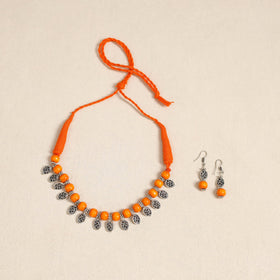 Orange - german silver wooden beads necklace set 38