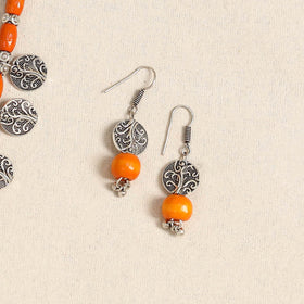 Orange - german silver wooden beads necklace set 56