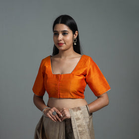 Orange Gota Patti Slub Silk Plain Blouse 