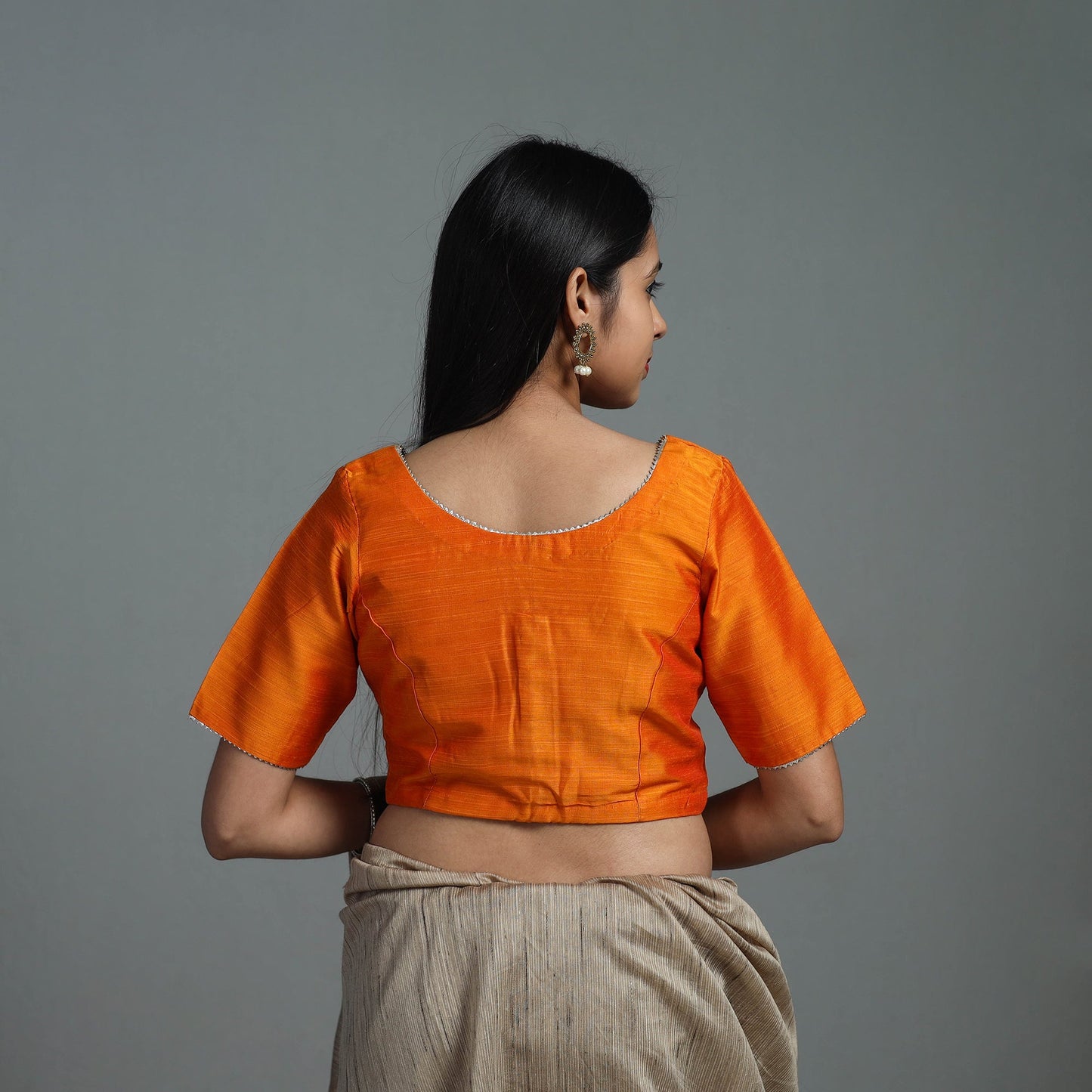Orange Gota Patti Slub Silk Plain Blouse 