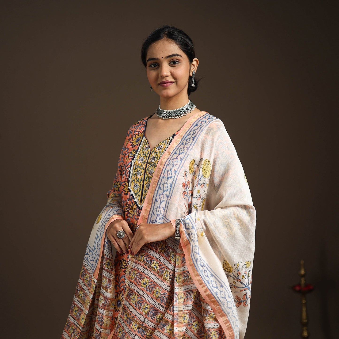 Orange - gota work chanderi silk sanganeri kurta set (set