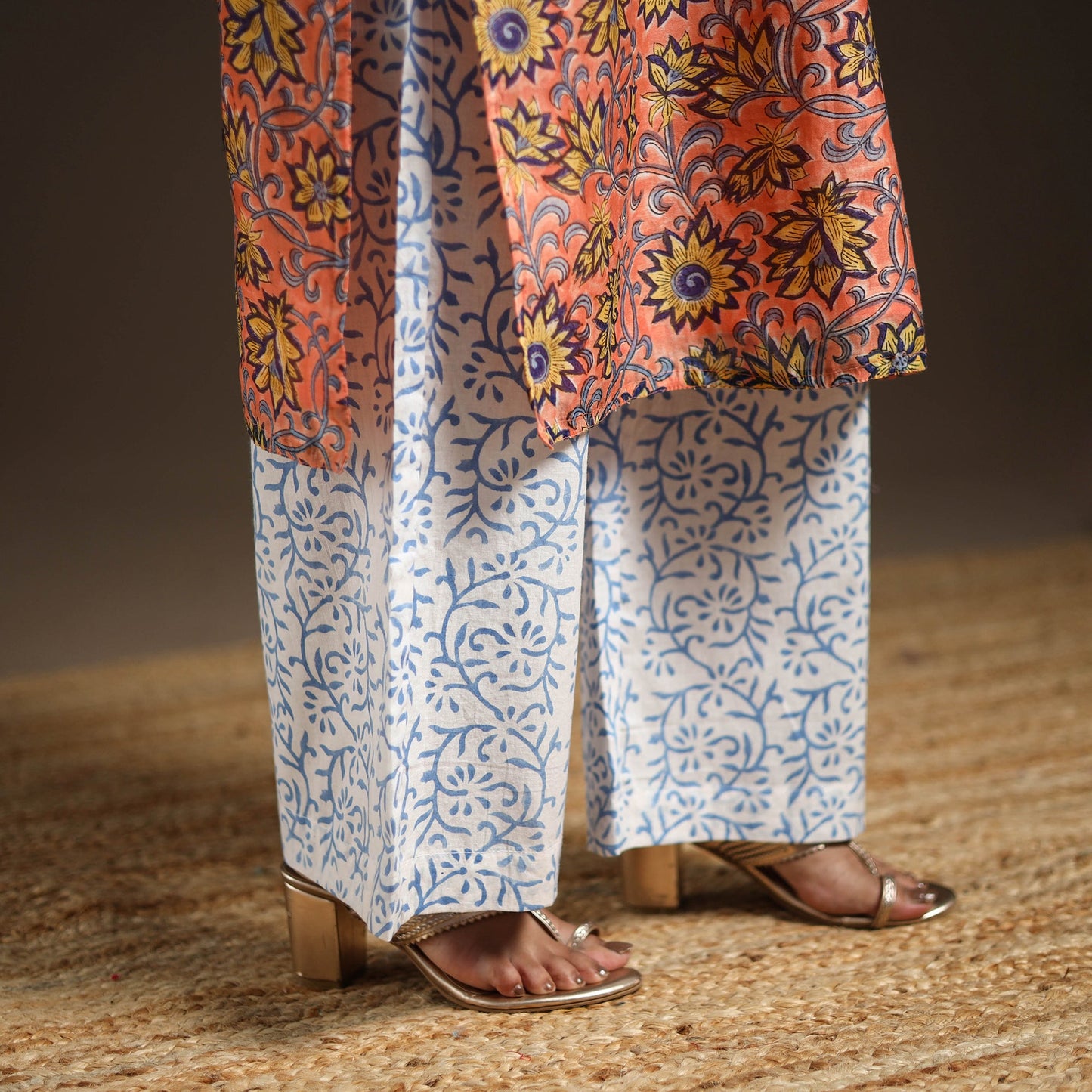 Orange - gota work chanderi silk sanganeri kurta set (set