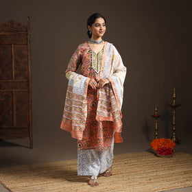 Orange - gota work chanderi silk sanganeri kurta set (set