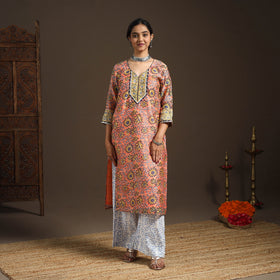 Orange - gota work chanderi silk sanganeri kurta set (set
