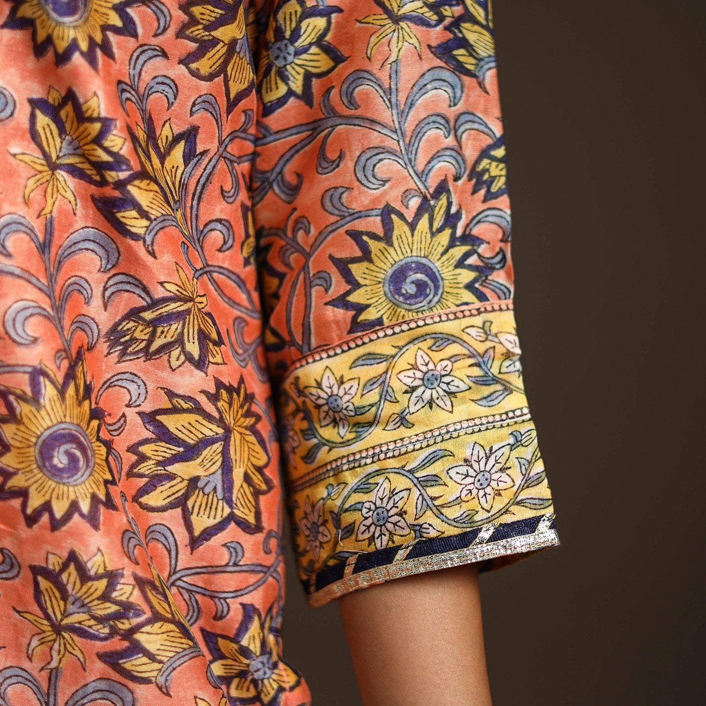 Orange - gota work chanderi silk sanganeri kurta set (set