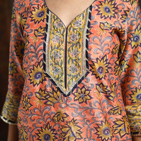 Orange - gota work chanderi silk sanganeri kurta set (set