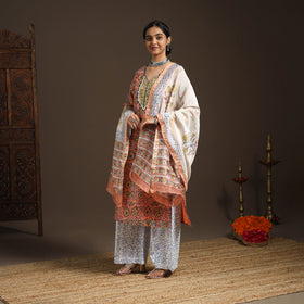 Orange - gota work chanderi silk sanganeri kurta set (set