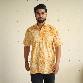 Orange Half Sleeve Cotton Men Hand Batik Print Shirt