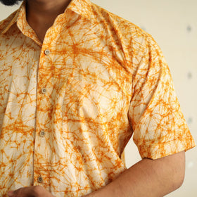 Orange Half Sleeve Cotton Men Hand Batik Print Shirt