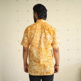 Orange Half Sleeve Cotton Men Hand Batik Print Shirt