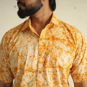 Orange Half Sleeve Cotton Men Hand Batik Print Shirt