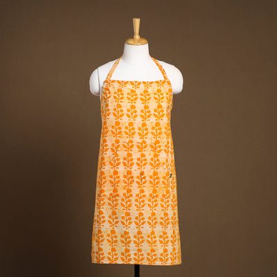 Orange Hand Batik Print Cotton Apron with Pocket