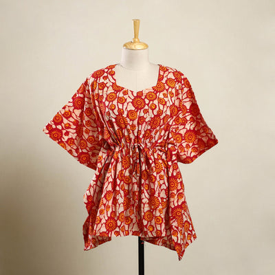  Orange Hand Batik Print Cotton Kaftan