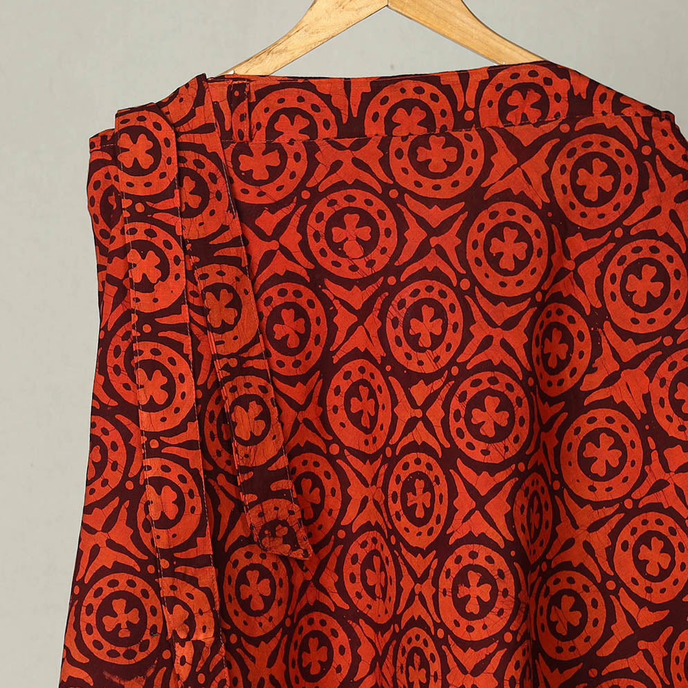 Orange - Hand Batik Print Cotton Wrap Around Skirt 02