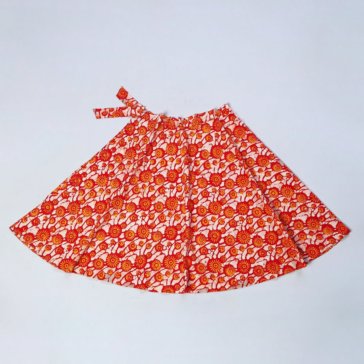 Orange Hand Batik Print Cotton Wrap Around Skirt