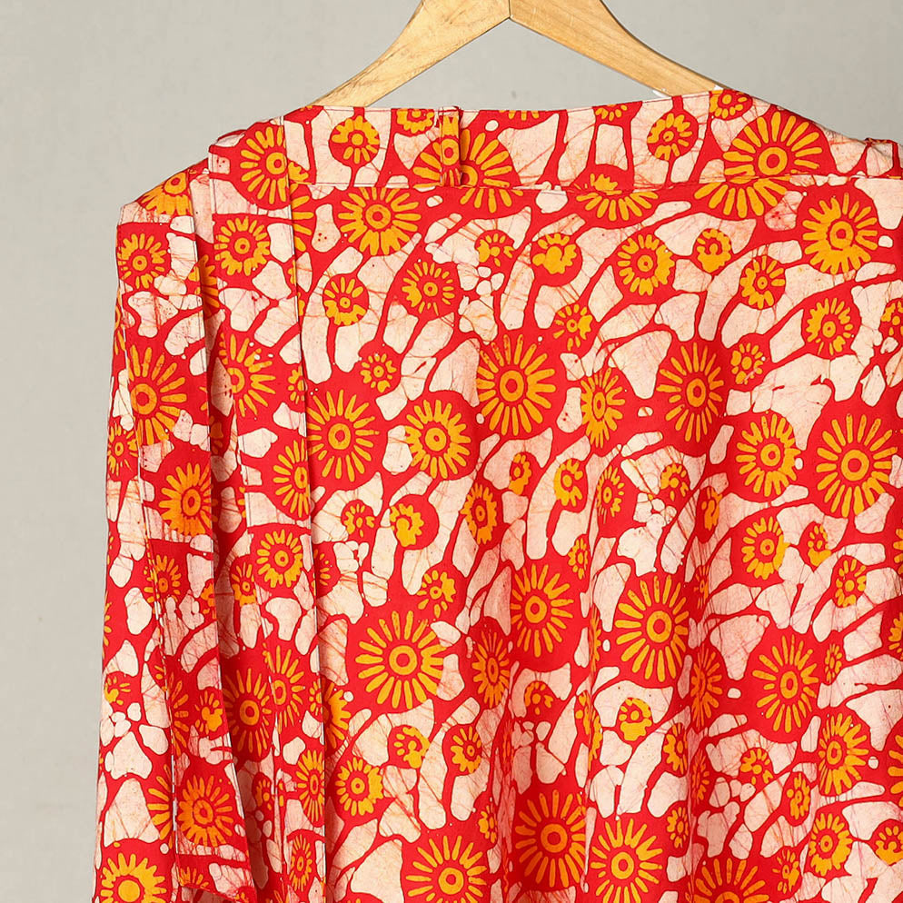 Orange Hand Batik Print Cotton Wrap Around Skirt