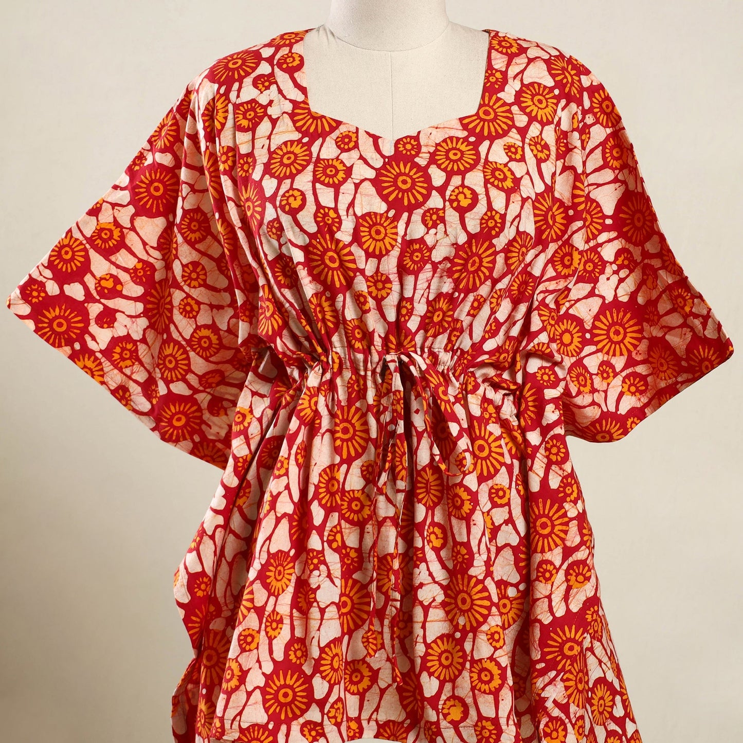  Orange Hand Batik Print Cotton Kaftan