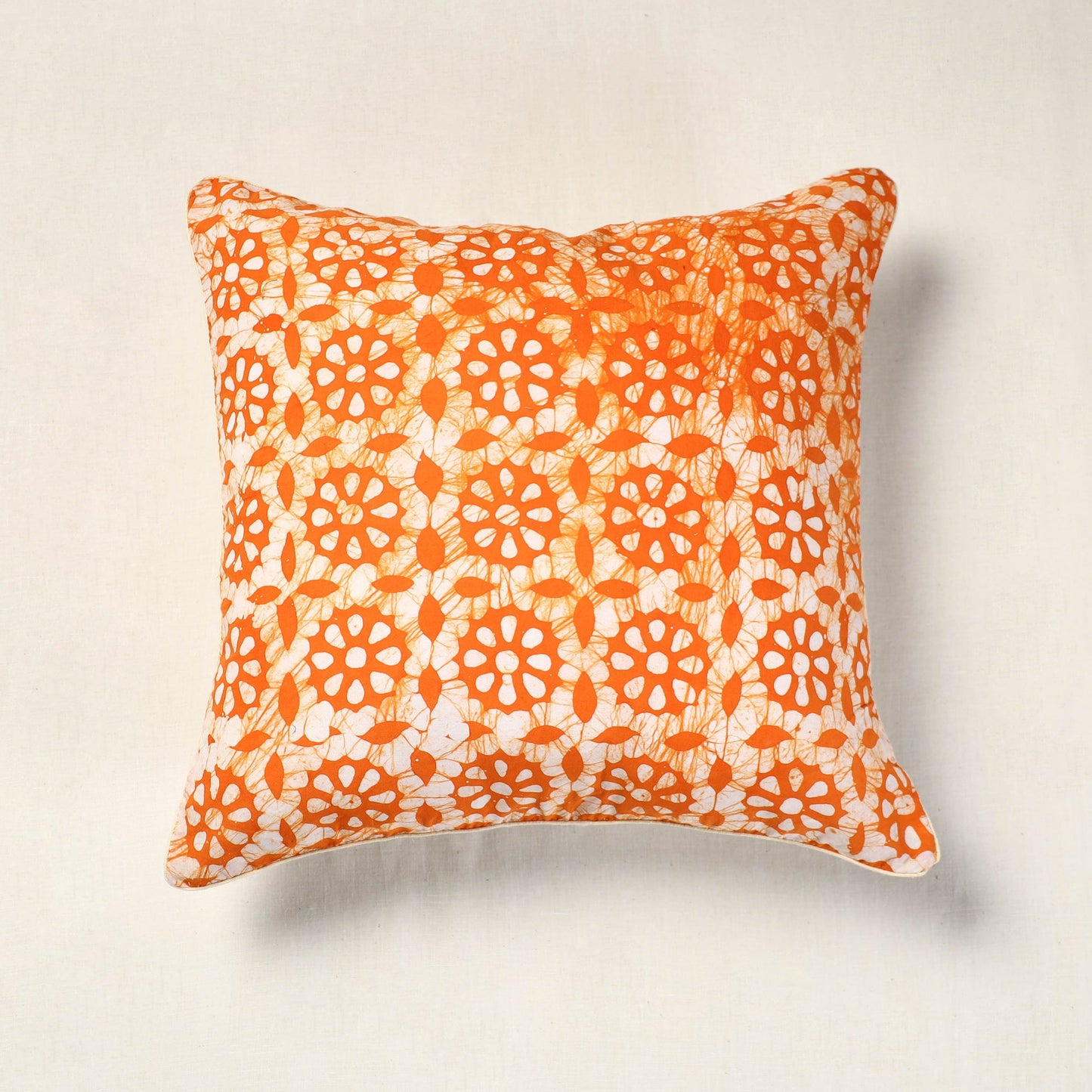 Orange Hand Batik Printed Cotton Cushion Cover (16 x 16 in)