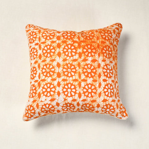 Orange Hand Batik Printed Cotton Cushion Cover (16 x 16 in)