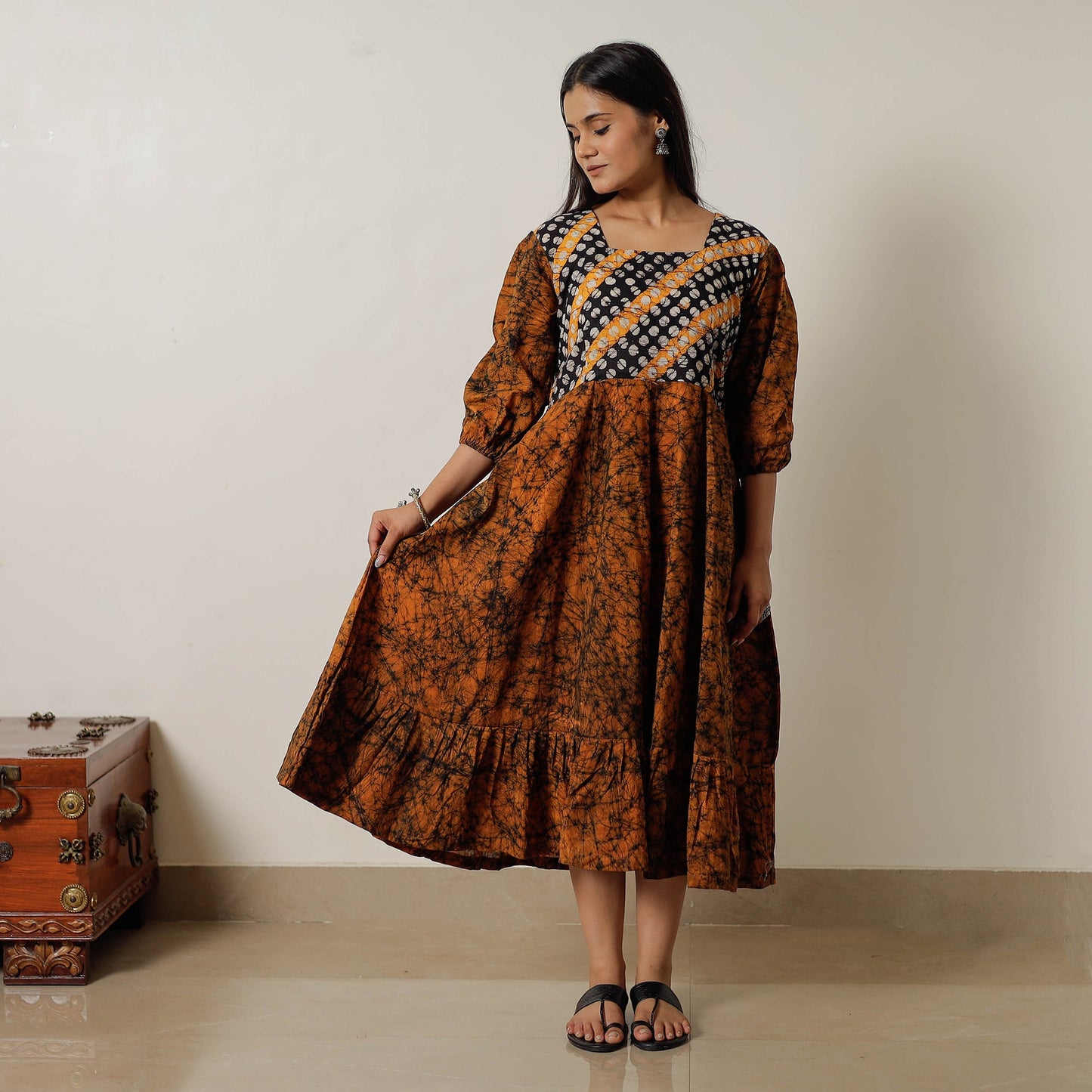Buy Hand Batik Printed Cotton Flared Dress 04 Online l iTokri.com