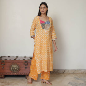  Hand Batik Printed Cotton Kurta with Palazzo & Dupatta Set 07 
