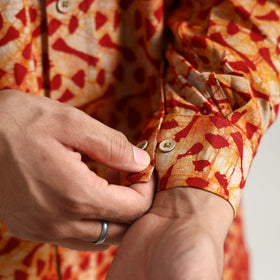 Orange - hand batik printed cotton men full sleeve shirt 11